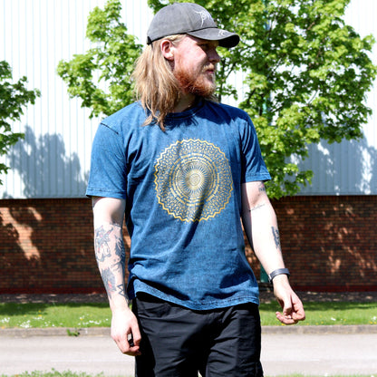 Nomad Sari Stonewashed Cotton T-Shirt – Mandala – Blue – Large