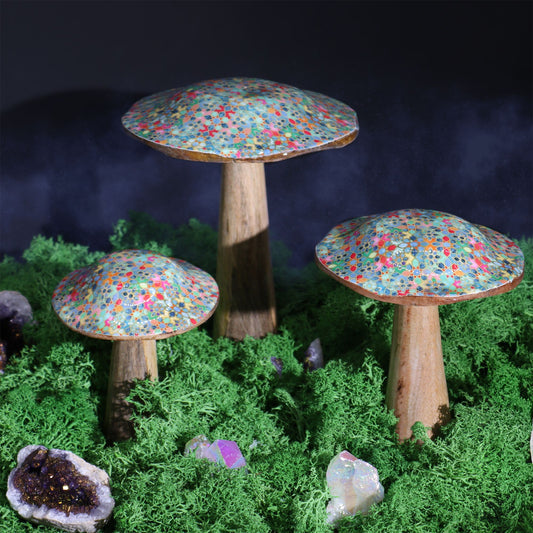 Small Enamelled Mushroom - 10cm - Mediterranean Tile Pattern