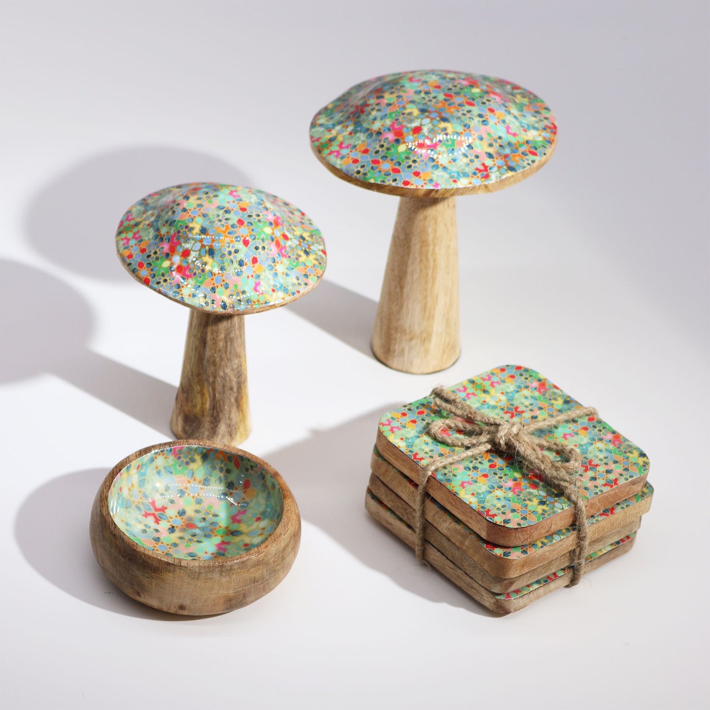 Large Enamelled Mushroom - 20cm - Mediterranean Tile Pattern
