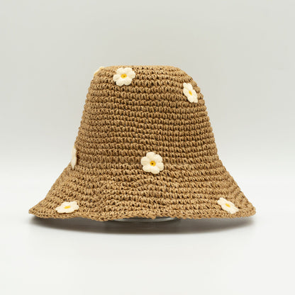 Nomad Sari Floppy Straw Sun Hat - Coffee & Daisies