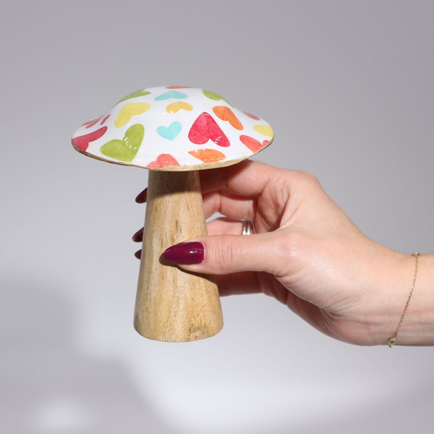 Small Enamelled Mushroom - 10cm - Pastel Hearts