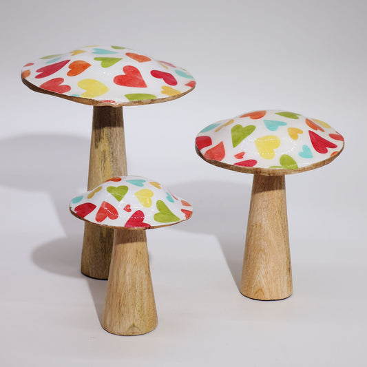 Small Enamelled Mushroom - 10cm - Pastel Hearts