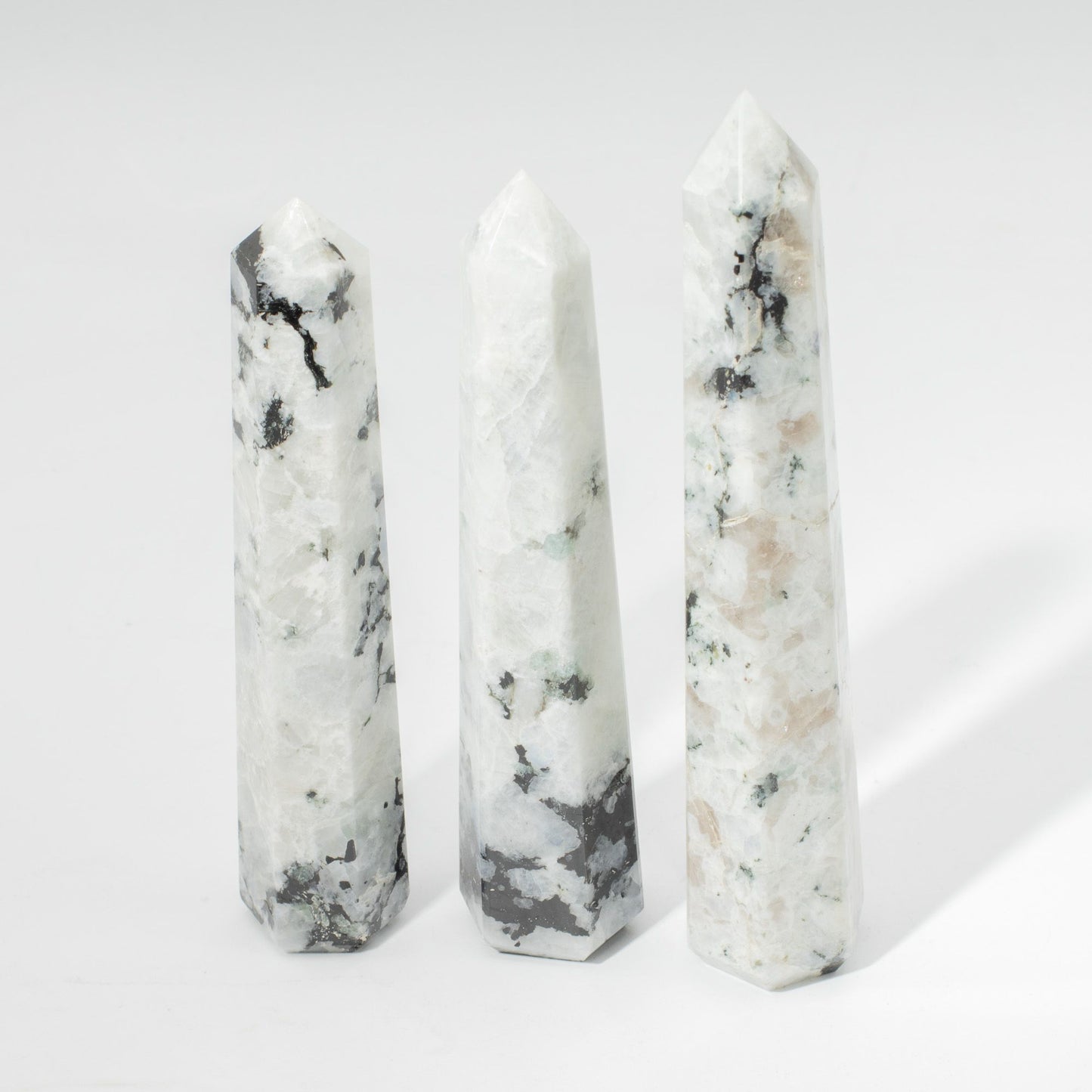 Gemstone Six Face Obelisk Point approx 17cm - Rainbow Moonstone