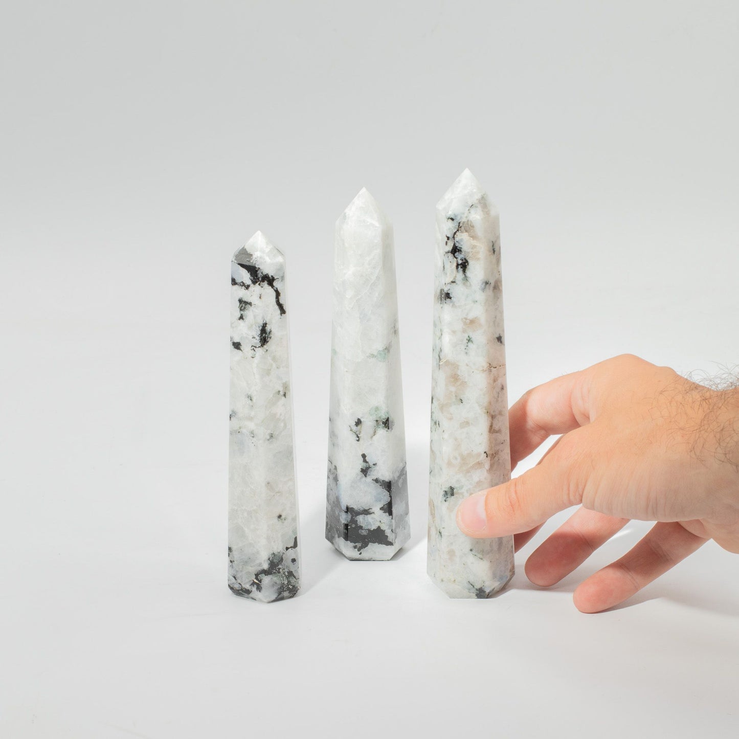 Gemstone Six Face Obelisk Point approx 17cm - Rainbow Moonstone