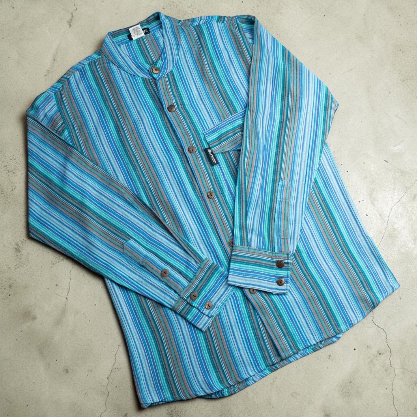 Nomad Sari Grandad Shirt - Turquoise - Large