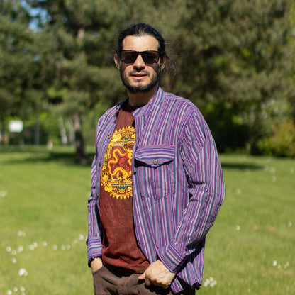 Nomad Sari Grandad Shirt - Black Purple - XL