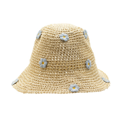 Nomad Sari Floppy Straw Sun Hat - Beige & Blue Flowers