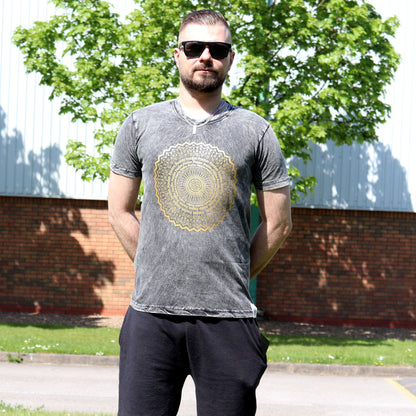 Nomad Sari Stonewashed Cotton T-Shirt – Mandala – Dark Grey – Small